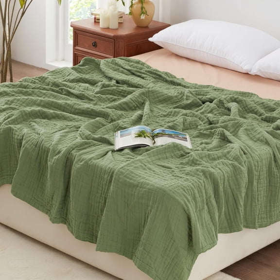 ARLAJO 100% Cotton Muslin Blanket,6 Layer Lightweight Breathable Gauze King Size Blanket 108 X 90 Inches,Soft Summer Blanket for Bed,Cozy Muslin Cotton Blanket King Size,Sage Green