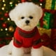 thumbnail image 1 of Suéter navideño festivo para mascotas pequeñas (perros y gatos): conjunto navideño de alce con copos de nieve rojos, prenda cálida de poliéster con pajarita, tallas XS/S/M, 1 of 6