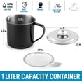 thumbnail image 4 of Zulay Kitchen Bacon Grease Container With Strainer - 1L Stainless Steel Cooking Oil Container With Lid & Handle - Large Ghee Container or Bacon Fat Container Perfect For Storing Fats & Frying Oils Black, 4 of 9