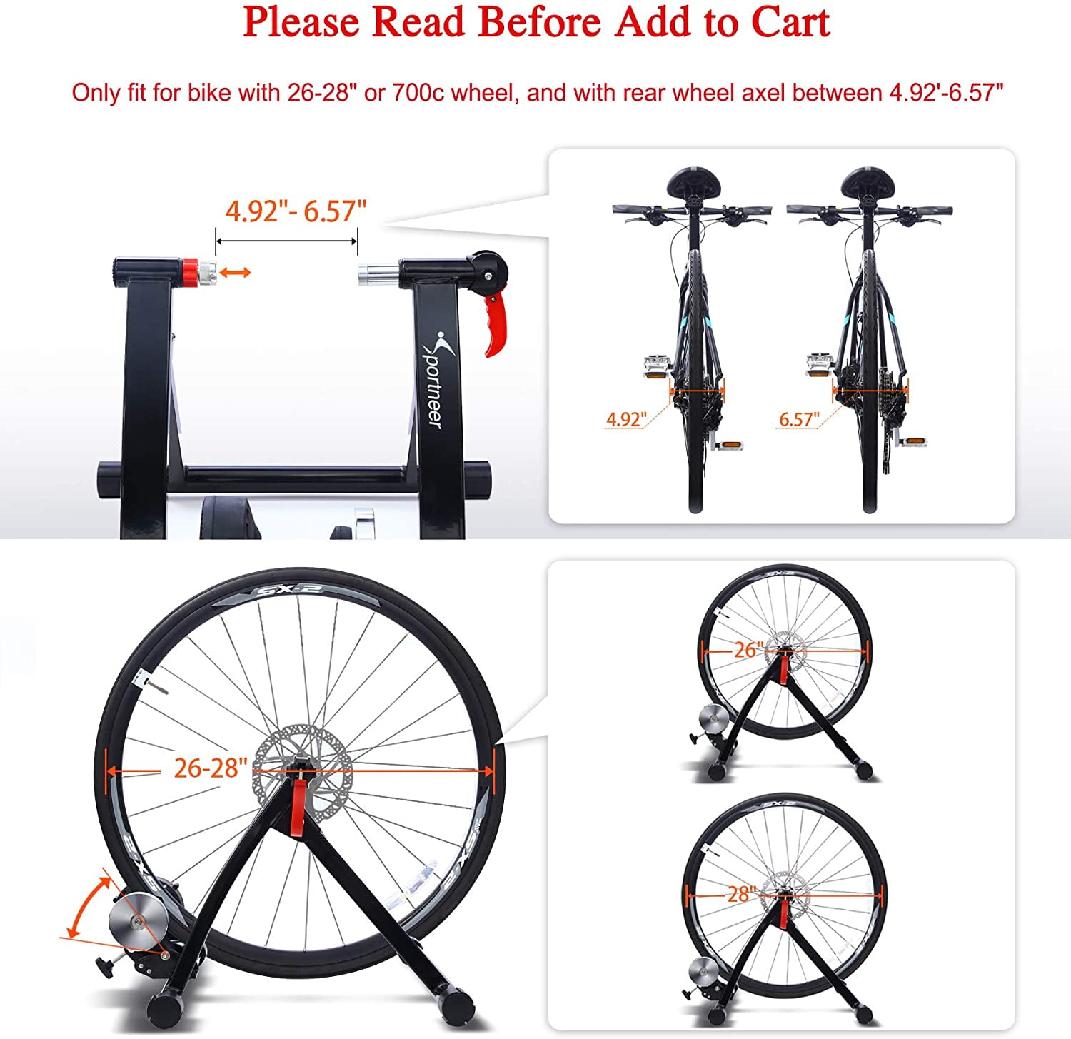 DOYCE Bike Trainer Stand Steel Bicycle Exercise Magnetic Stand with Noise Reduction Wheel for Road Bike 