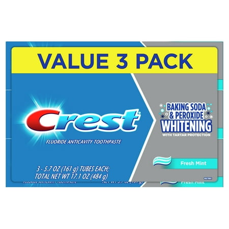 Crest Cavity & Tartar Protection Toothpaste, Whitening Baking Soda & Peroxide, Mint, 5.7 oz, 3 Pk