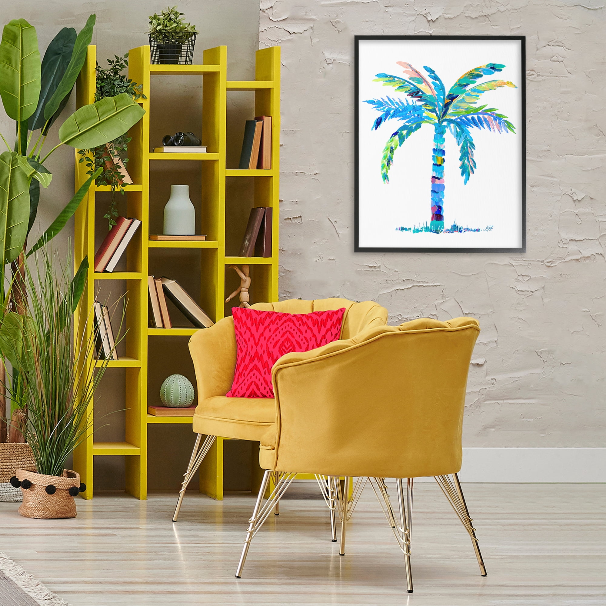 Stupell Industries Bold Blue Palm Tree Botanical & Floral Painting Black Framed Art Print Wall Art, 24 x 30