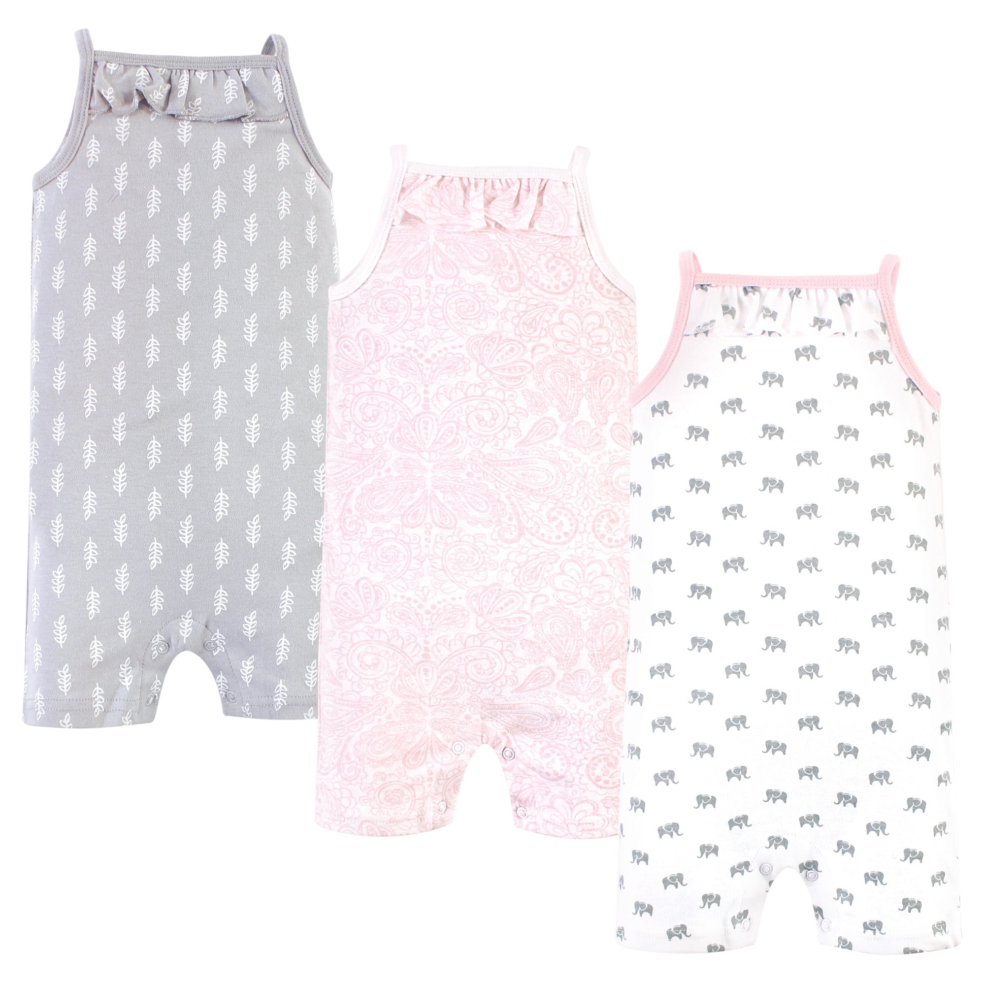 Hudson Baby Hudson Baby Girl Sleeveless Cotton Rompers, 3Pack