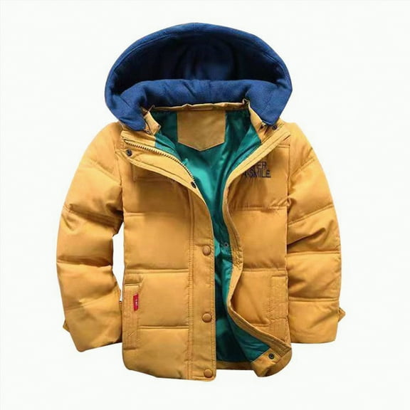 Ccpelsie Kids Boy's Winter Coat Toddler Daily Jacket Puffy Coat Thick Hooded Outdoor Coats(Yellow,7-8 Years)