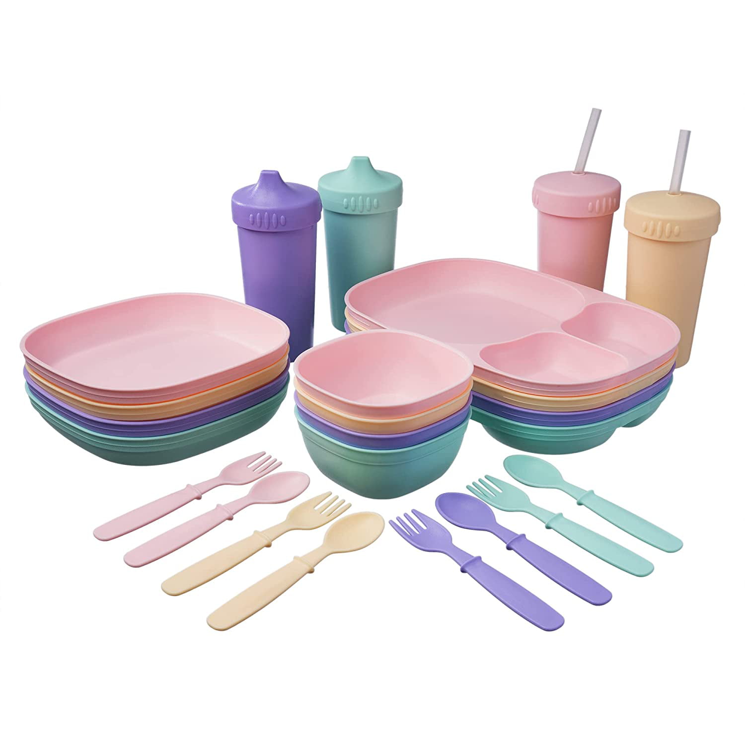 Kids Girls Unicorn Cutlery Dinner Set Mealtime Plastic Bowl Cup Plate Lunch Bag 
