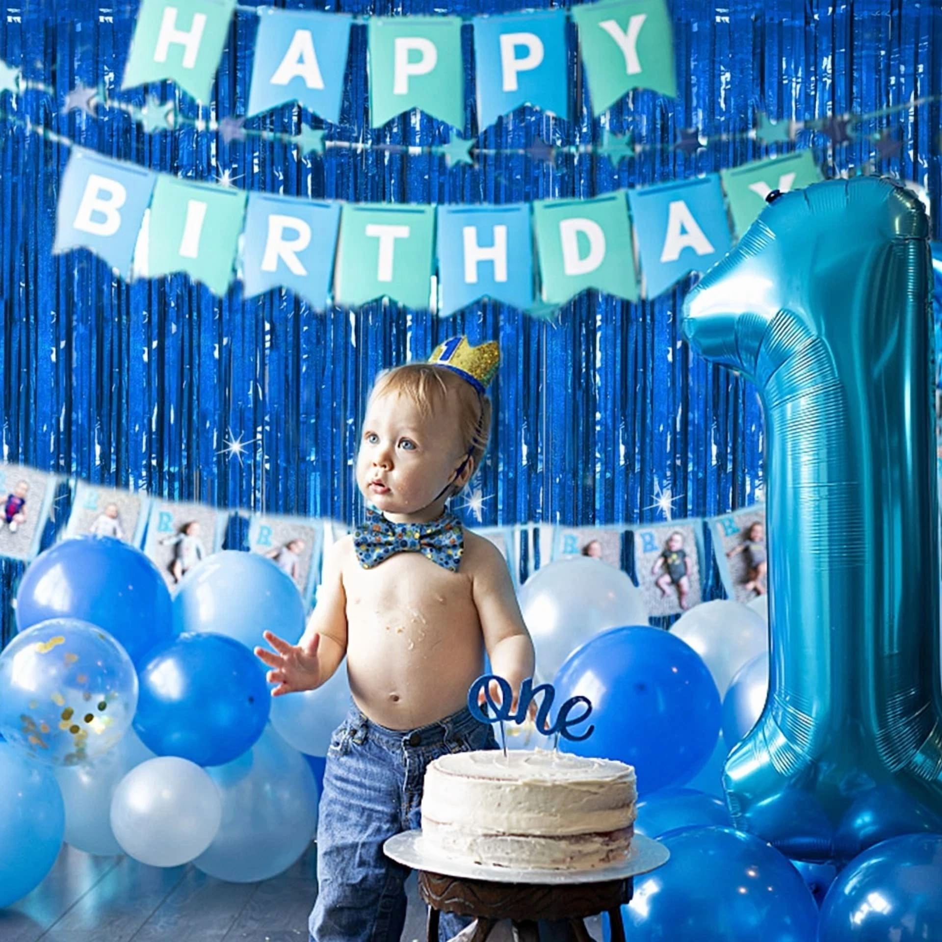 BUTTERFLY- 2 Pack Blue Tinsel Curtain Party Backdrop Glitter Foil Fringe Curtain Decor