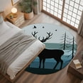 thumbnail image 3 of 3.3Ft Round Rug, Forest Elk Non-Skid Rubber Backing Large Area Rugs - Living Room Bedroom Home Office, Retro Blue Ombre Stripes Tree Birds Animal Indoor Floor Mat Carpets Washable Rug, 3 of 9