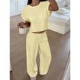 thumbnail image 4 of Summer 2 Piece Outfits Short Sleeve Crop Top High Waist Wide Leg Pants Sets, 4 of 20