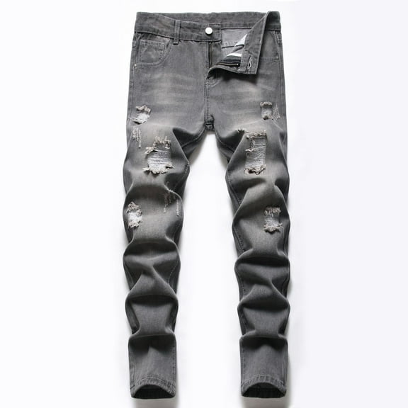 Kids Jeans Slim Fit Skinny Distressed Boys Grey Jeans Stretch Slim Fashion Jeans Pants Boy Jeans Size 8-10 Years