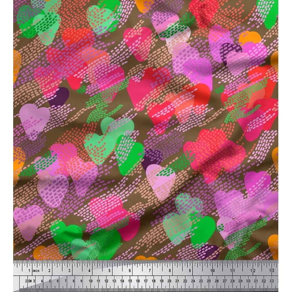 Soimoi Poly Georgette Fabric brush stroke & colorful Heart Print Sewing Fabric Yard 52 Inch Wide