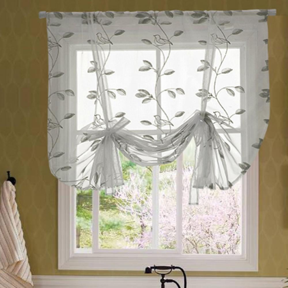 Roman Blind Window Curtain Liftable Transparent Decorative Embroideried Sheer 