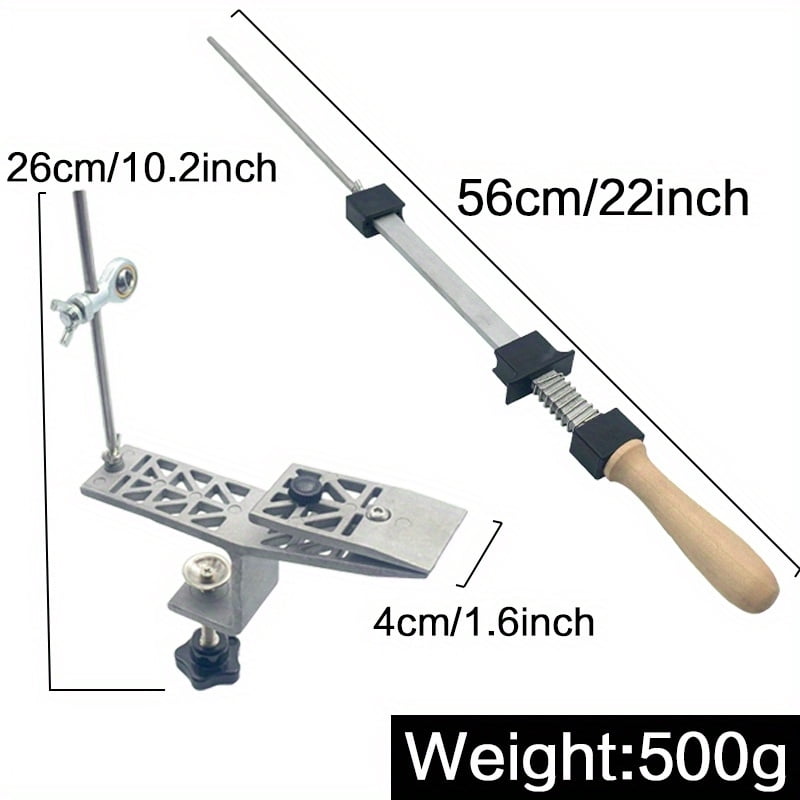 Professional Knife & Scissors Sharpener Set - Adjustable Angle Guide, Durable Zinc Alloy, Manual Sharpening Tool with Wooden Handle for Kitchen Use,