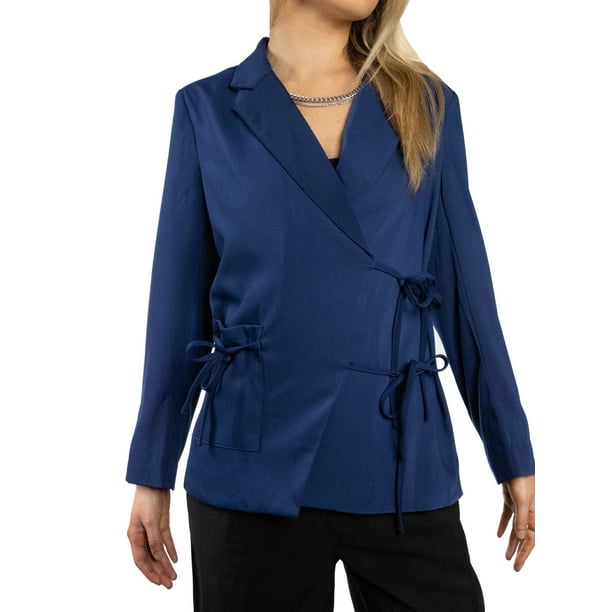 Jess por Meiko Chaquetas de Mujer de Manga Larga con Solapa Notch Doble Cierre Envoltura Blazer de Oficina S Azul Marino