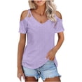 thumbnail image 2 of Sevevn Women's Summer Short Sleeve Off Shoulder V-Neck Casual Lace Up T-shirt Womens T-shirt, 2 of 6