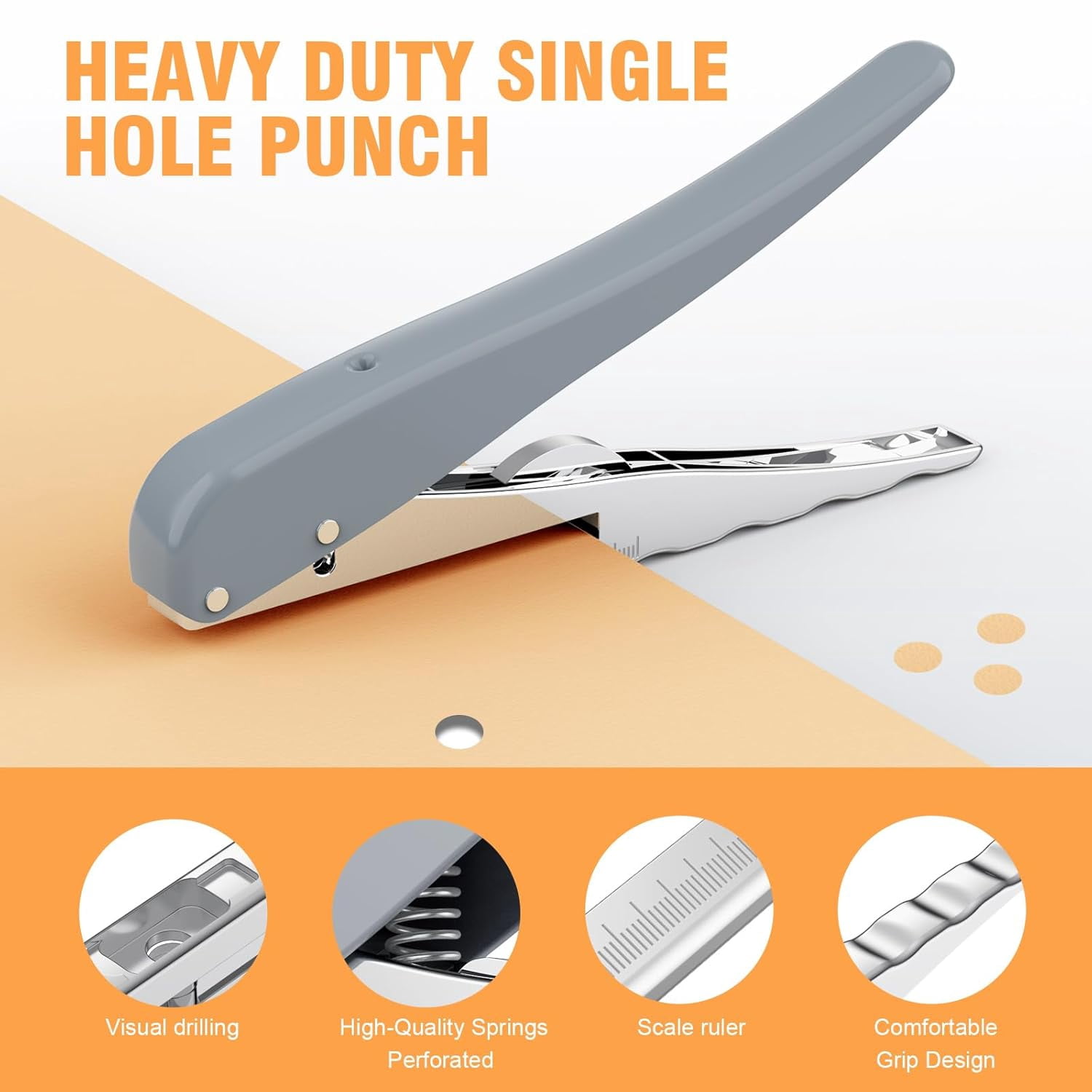 ABCISI 1/8 Hole Punch, Hole Puncher 25 Sheets Capacity One Hole Punch Heavy Duty Paper Punch for Paper ID PVC Cards Scrapbook Album (3MM)