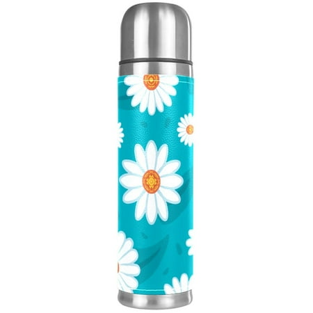 

White Daisy Flower Blue Background Pattern Premium Insulated Water Bottle - Water Mug with Food-Grade PP Vacuum Insulated Leak-proof BPA-Free