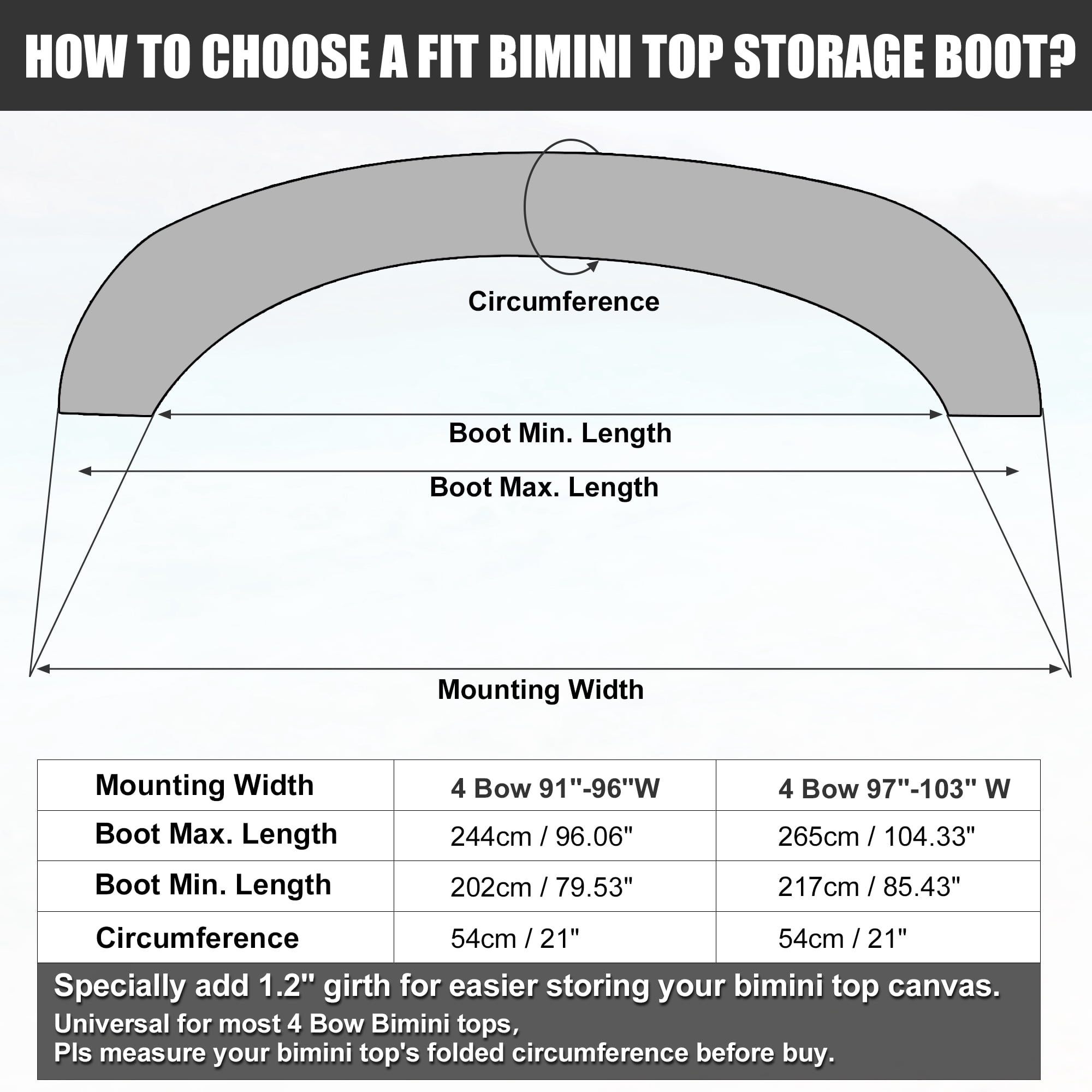 Unique Bargains 4 Bow Bimini Top Storage Boot Waterproof 600D Polyester Black 97"-103"