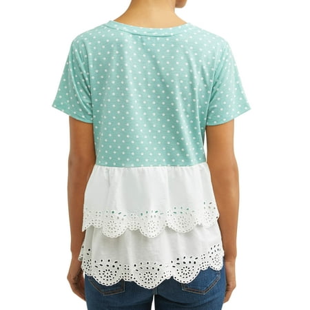 Peek A-boo Back Top - Women's Short Sleeve Top with Eyelet Back