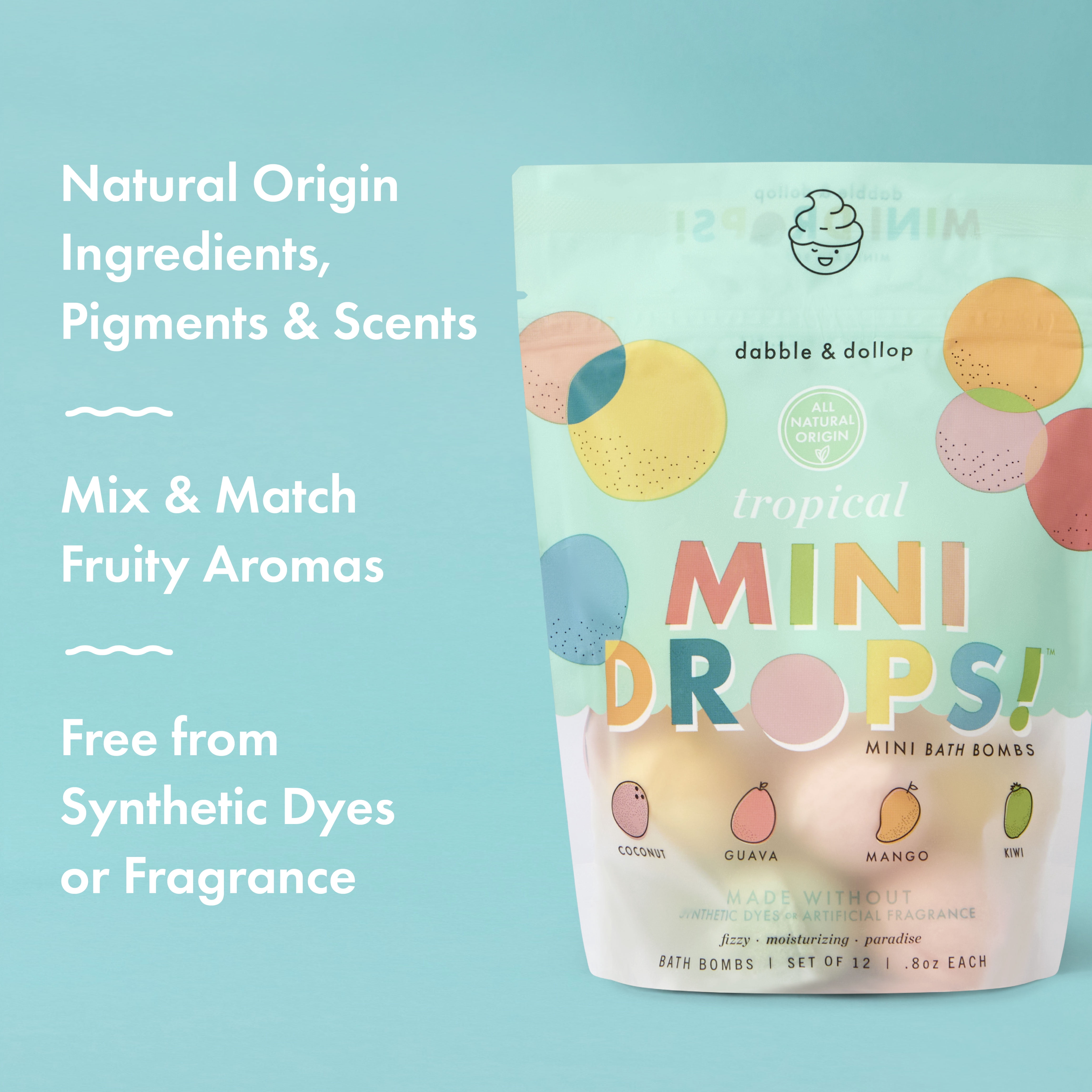 Dabble and Dollop Mini Bath Bombs - Tropical Variety, Set of 12