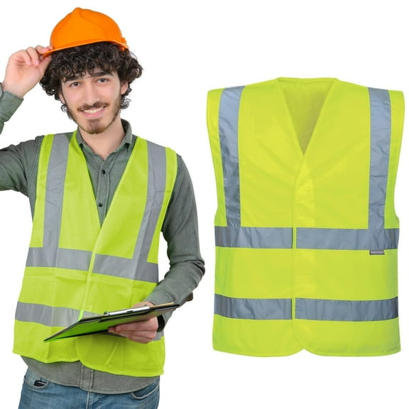 Yellow High Visibility Safety Vests, X-Large. Pack of 25 Polyester Reflective Vest for Women with Silver Reflective Strips, Hook and Loop Closure. 120 GSM Reflective Safety Vest for Industrial Use