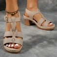 thumbnail image 2 of HomeDM Women's Block Low Chunky Heel Sandals Strappy Open Toe Ankle Strap Buckle Dress Party Vacation Shoes for Summer, Khaki Size 7.5, 2 of 5