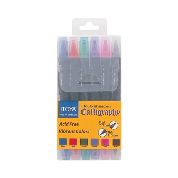 Itoya Doubleheader Calligraphy Marker 6-Color Set, Bright Colors
