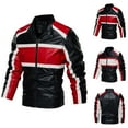 thumbnail image 5 of WREESH Fashion Winter Jacket Men'S Casual Color Block Pockets Zipper Long Sleeve Hoodless Faux Leather Outwear Coat White, 5 of 5