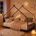 thumbnail image 3 of SESSLIFE Montessori Floor Bed Frame, Twin Size House Bed with Roof and Guardrail, House-Shaped Design, No Box Spring Needed, Easy Assembly, Black, 3 of 8
