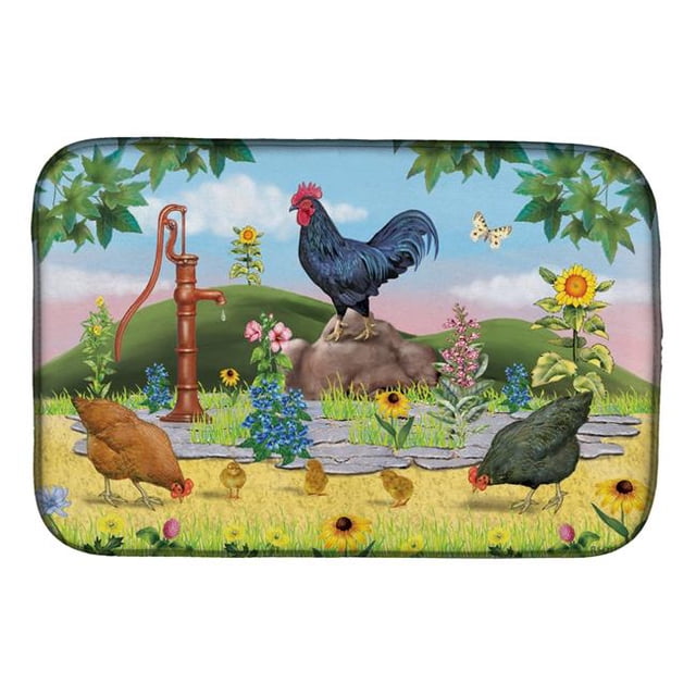 14 x 21 in. Rooster & Water Pump Dish Drying Mat