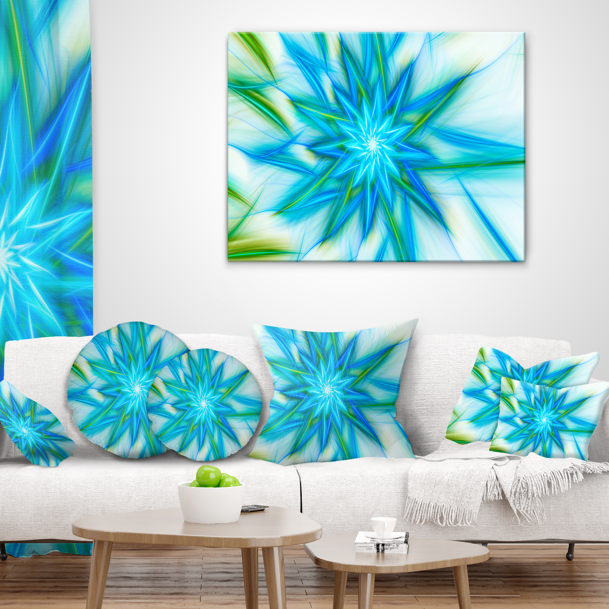 Designart Blue Fractal Shining Bright Star - Abstract Throw Pillow - 12x20