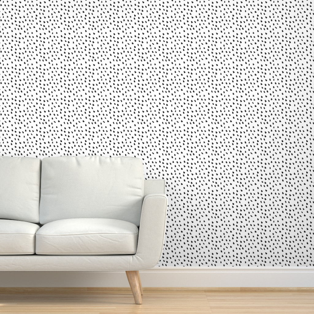 Removable Water-Activated Wallpaper Modern Black And White Dots Abstract Spots 
