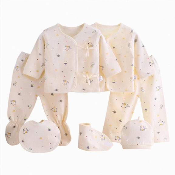 CAUYDY Baby Boy Girl Clothes Newborn Pajamas 2 Long Sleeve Shirt Warm Hat 2 Pants Bib Bellyband 7Pcs Layette Set for Infant Spring Summer Fall Winter (Sizes 0-3 Months,Yellow)
