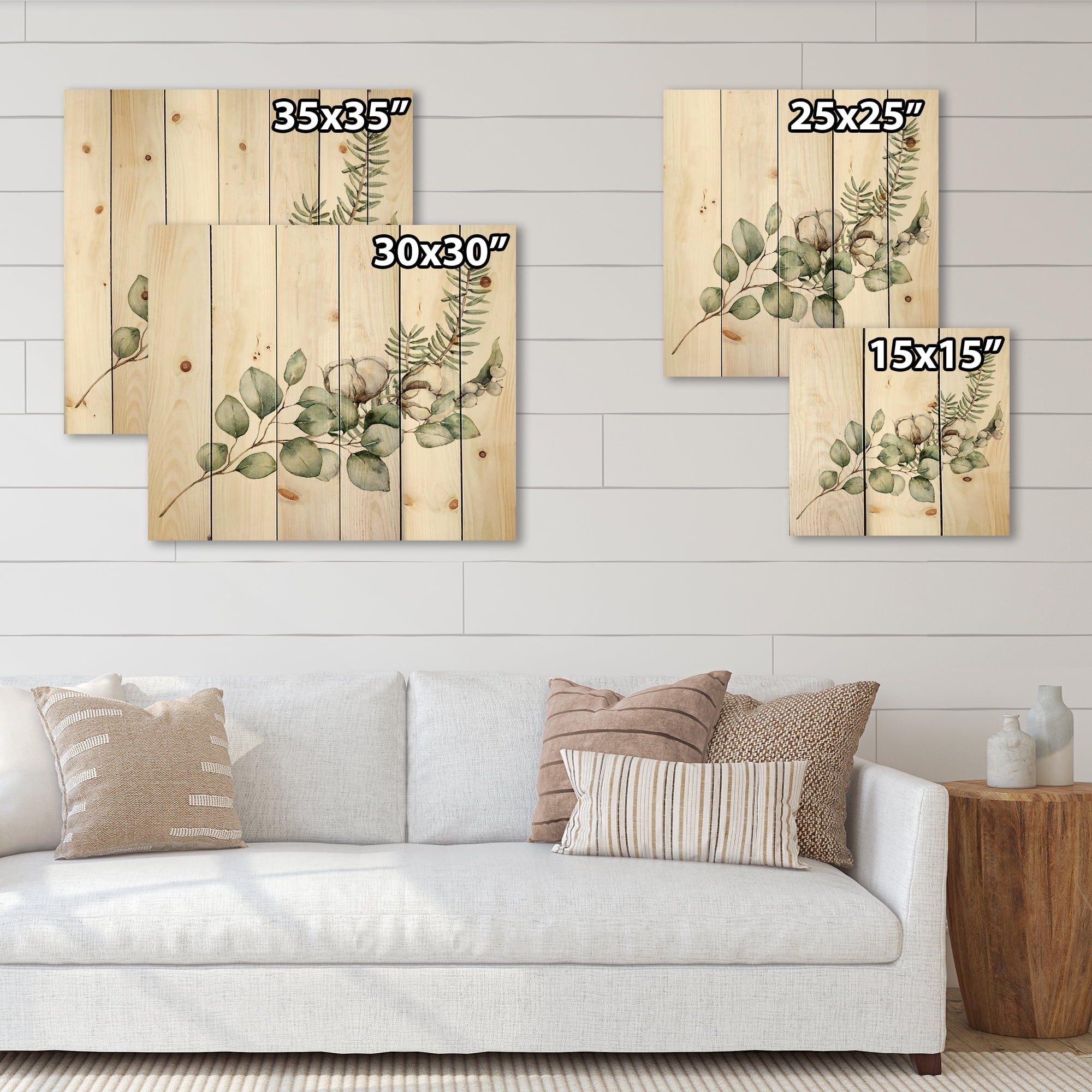 Designart 'Eucalyptus Branches With Christmas Bouquet' Traditional Print on Natural Pine Wood