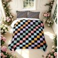 thumbnail image 2 of Manfei Classic Plaid Quilt Full,Vintage Checkered Full Bedspread Sets,Black Orange White,3 Pieces,1 Coverlet and 2 Pillowcases, 2 of 7
