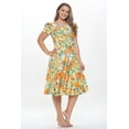 thumbnail image 4 of Women's Short Puff Sleeve Midi Floral Cocktail Flare Tea Party, Formal and Casual Dresses(Mint Orange Large-X-large Size), 4 of 5