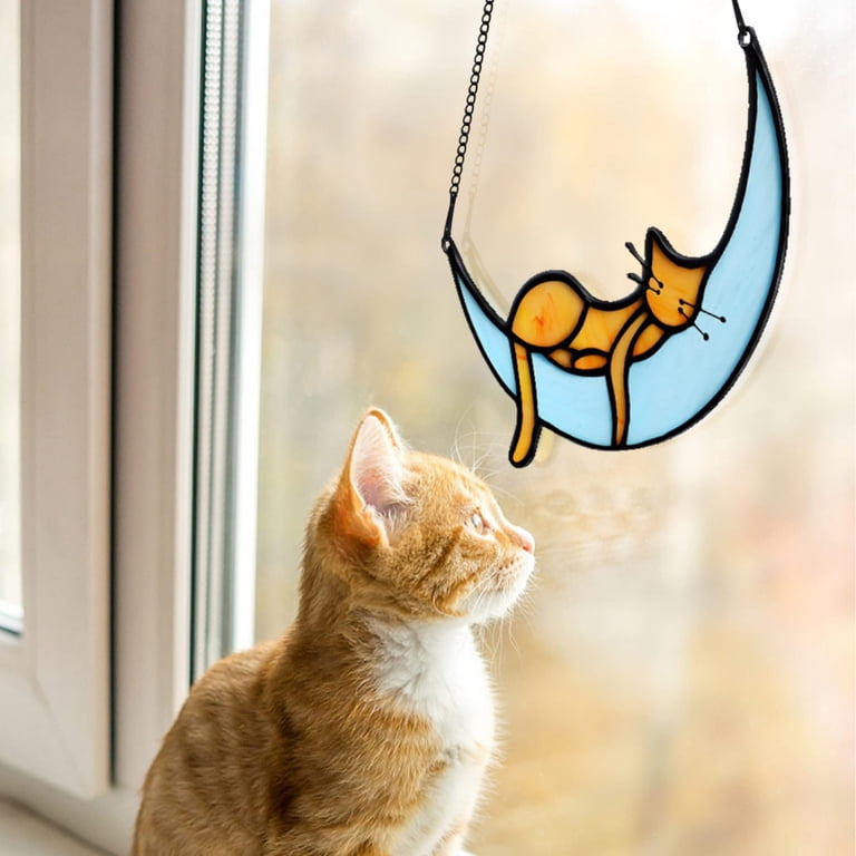 Stained Glass Black And White Cat Memorial Suncatcher - Window Hanging ...