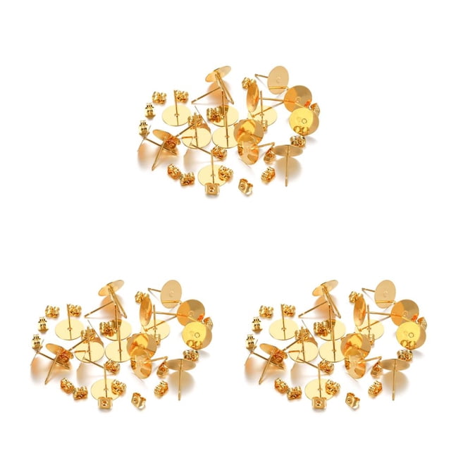 bedienty 100 Sets Ear Stud Tray Making Findings Earrings Stoppers Bottom Craft Hypoallergenic Earring Accessory Adults Using Gold Color/ 10mm 3Set