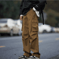 thumbnail image 4 of Pantalones holgados estilo hip hop para hombre, rectos, con múltiples bolsillos, cargo, estilo Y2k, estilo urbano, con elástico vintage, corte regular, XL, 4 of 5
