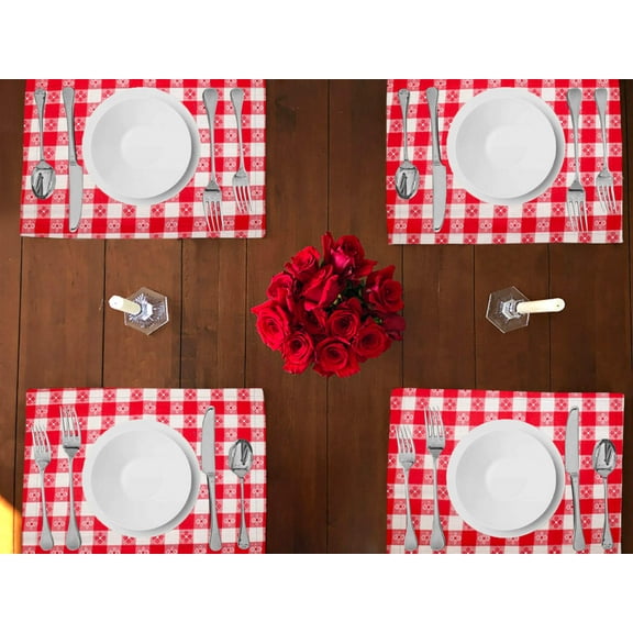 Tavern Check Plaid Print Cotton Dinner Table Placemats Holiday Home Decoration 13" x 19" (Pack of 4)