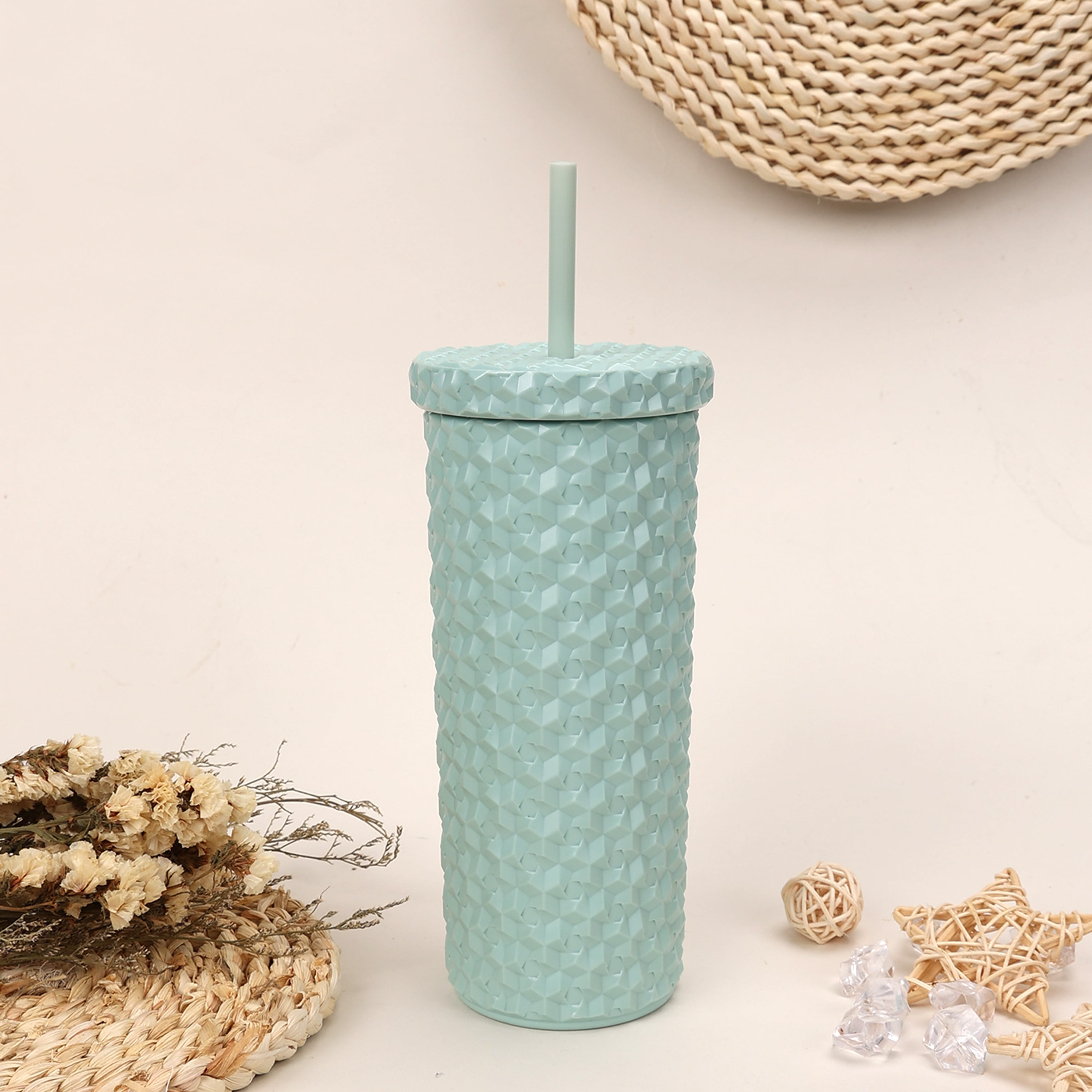 Mainstays 30-Ounce Eco-Friendly Plastic Textured Tumbler with Wood Lid and  Straw, Gray 