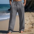 thumbnail image 2 of Rggeeun Men's Pants Summer Linen Straight Stripes Comfortable Breathable Outdoor Stretch Pants With Drawstring Pants For Men Outdoor Trousers, 2 of 4