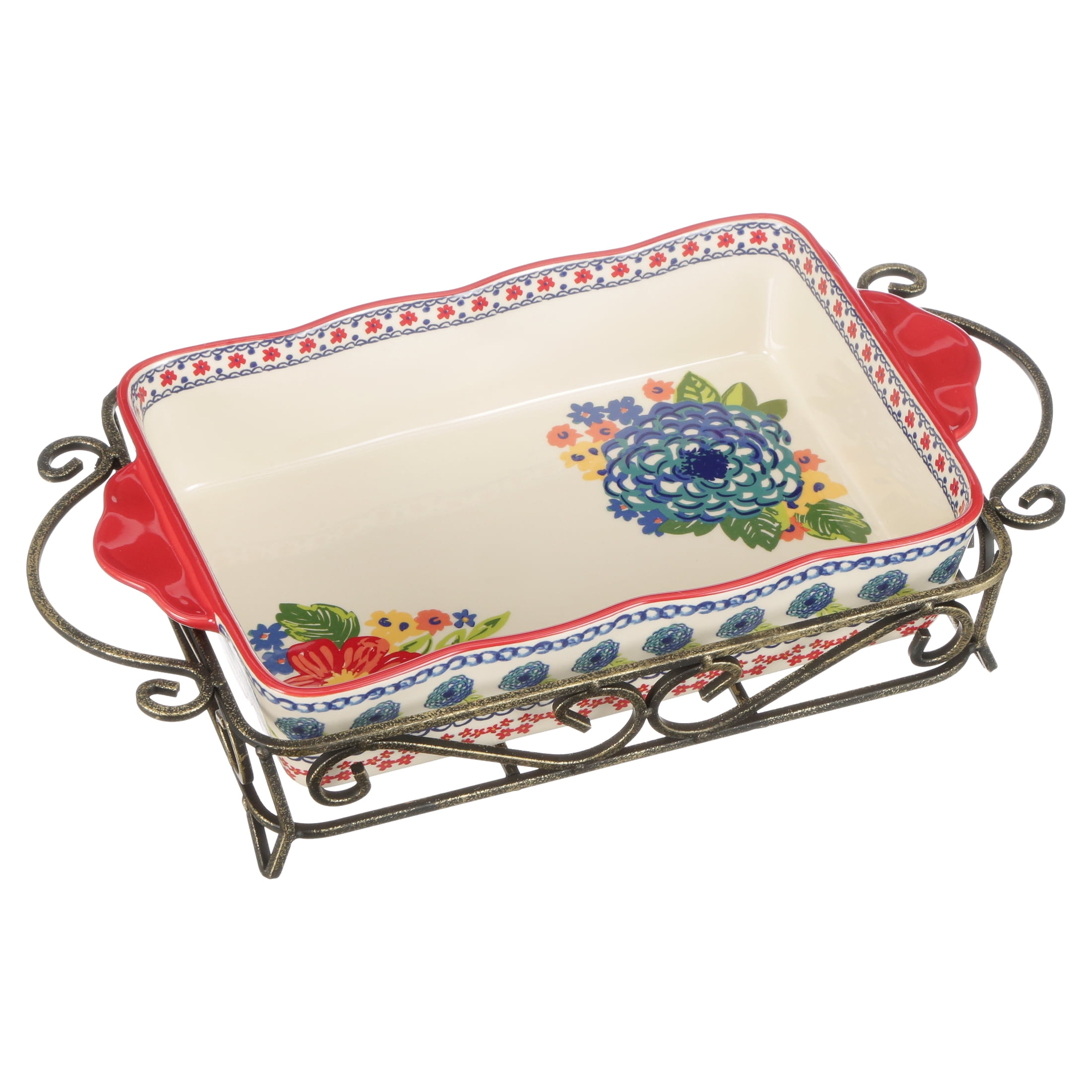 The Pioneer Woman Dazzling Dahlias 2-Piece Baker with Metal Rack *FREE SHIPPING* 