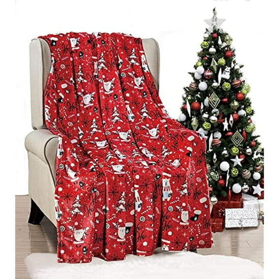 Faith, Hope, Love Home Décor Ho Ho Ho Merry Christmas Collection Microplush Holiday Throw Blanket (60" x 50") - Red Santa - Christmas Throw Blanket