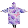 thumbnail image 2 of Oversized Wearable Blanket Hoodie,Purple Butterfly Lavender Pattern Sherpa Blanket Hoodie with Super Pockets,Super Warm Fuzzy Pullover for Women & Men, 2 of 6