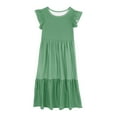 thumbnail image 5 of Meichang Girls Summer Dresses Flutter Short Sleeve Crew Neck Ruffle Tiered Dress Swing Loose Fit Pockets Maxi Dresses Casual A-Line Beach Dress Green 160, 5 of 6