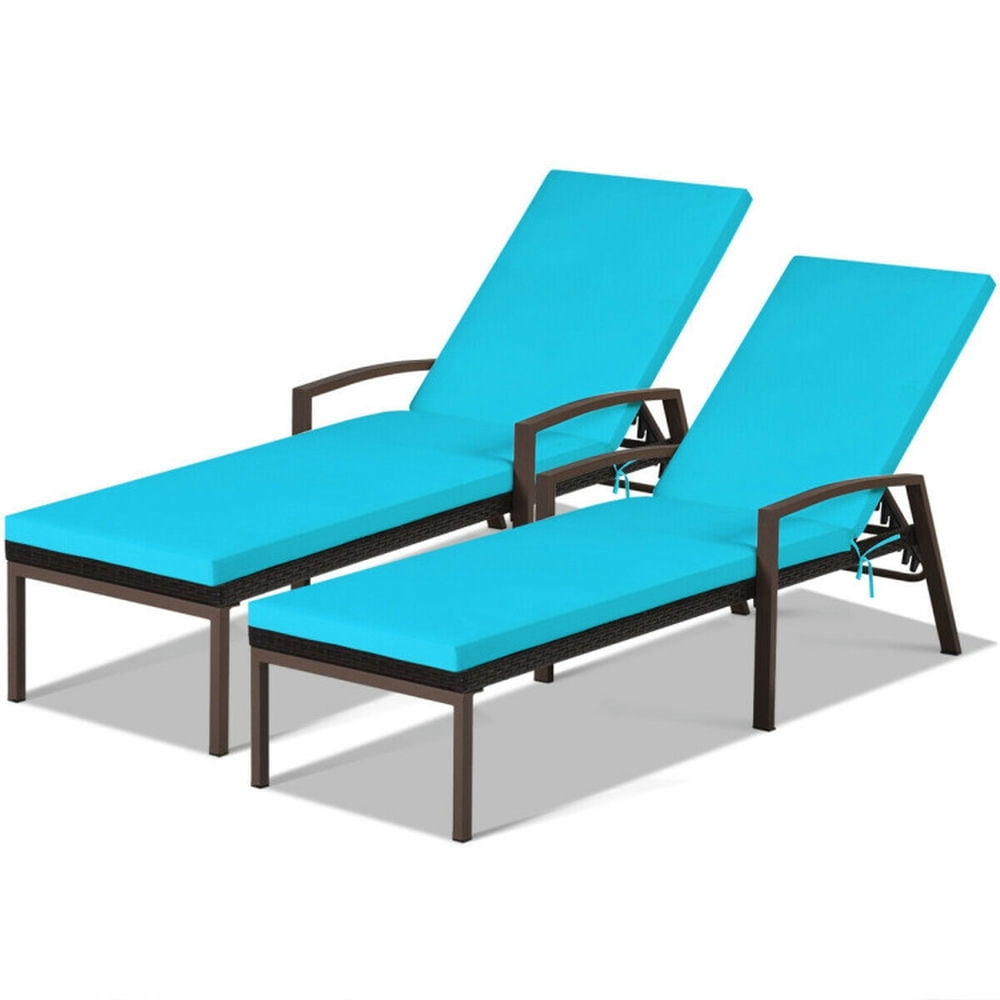GVN Reclining Chair,Outdoor Chaise Lounge,2 Pieces Patio Rattan Adjustable Back Lounge Chair with Armrest and Removable Cushions-Turquoise GVN Reclining Chair,Outdoor Chaise Lounge,2 Pieces Patio Rattan Adjustable Back Lounge Chair with Armrest and Removable Cushions-Turquoise