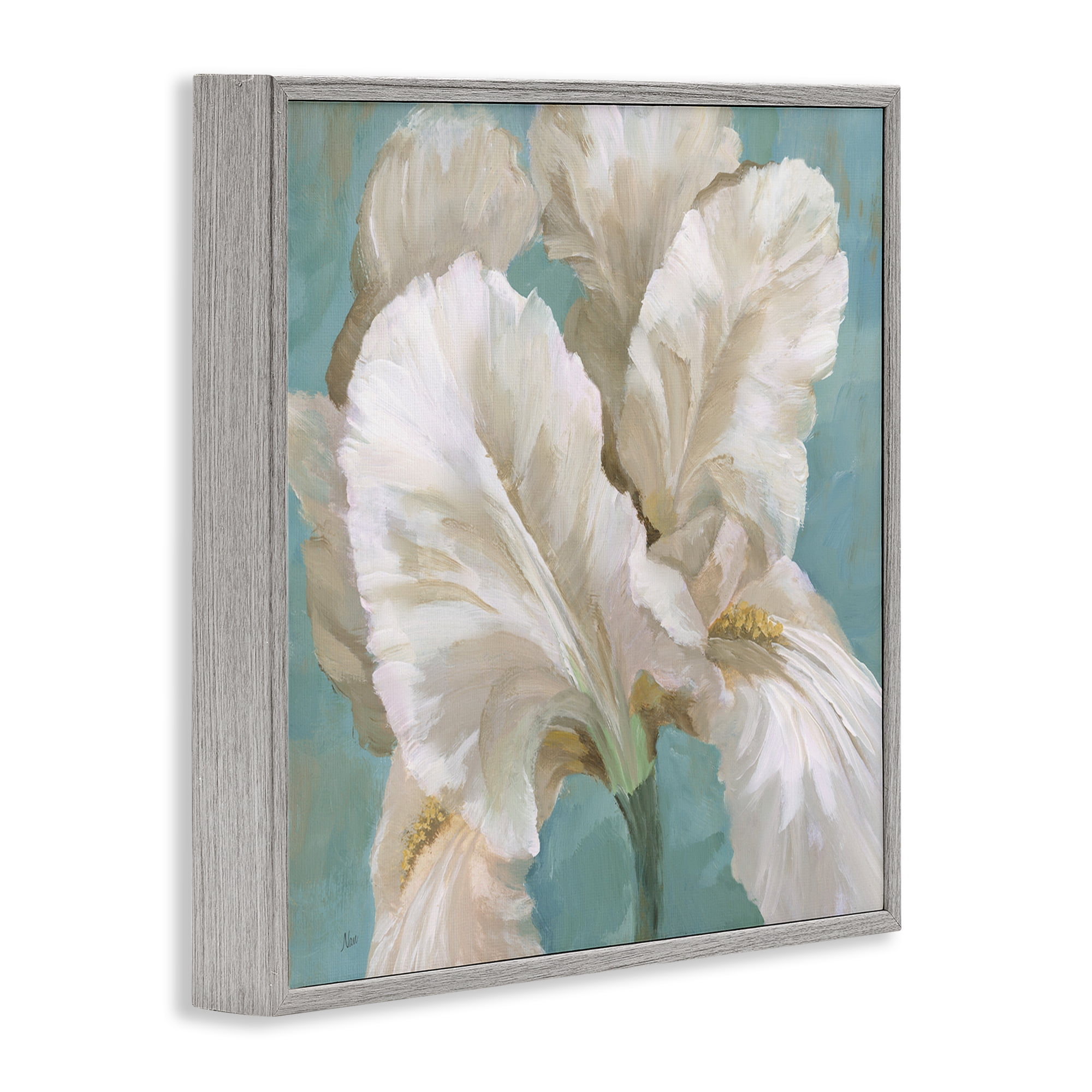 Stupell Industries White Iris Petals Botanical & Floral Painting Gray Framed Art Print Wall Art, 12 x 12