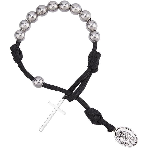 1pc Prayer Pocket Rosary 304 Stainless Steel Black Tibetan Style Pocket Paracord Rosary One Decade Paracord Rosary Beads 11-1/4 inch(28.5cm) San Benito Tenner Open Style Rosary