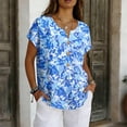thumbnail image 2 of LWavelet Women's Floral Print Blouse Short Sleeve Tops Button Decor Pocketed Casual Basic Tee Light Blue XL, 2 of 5