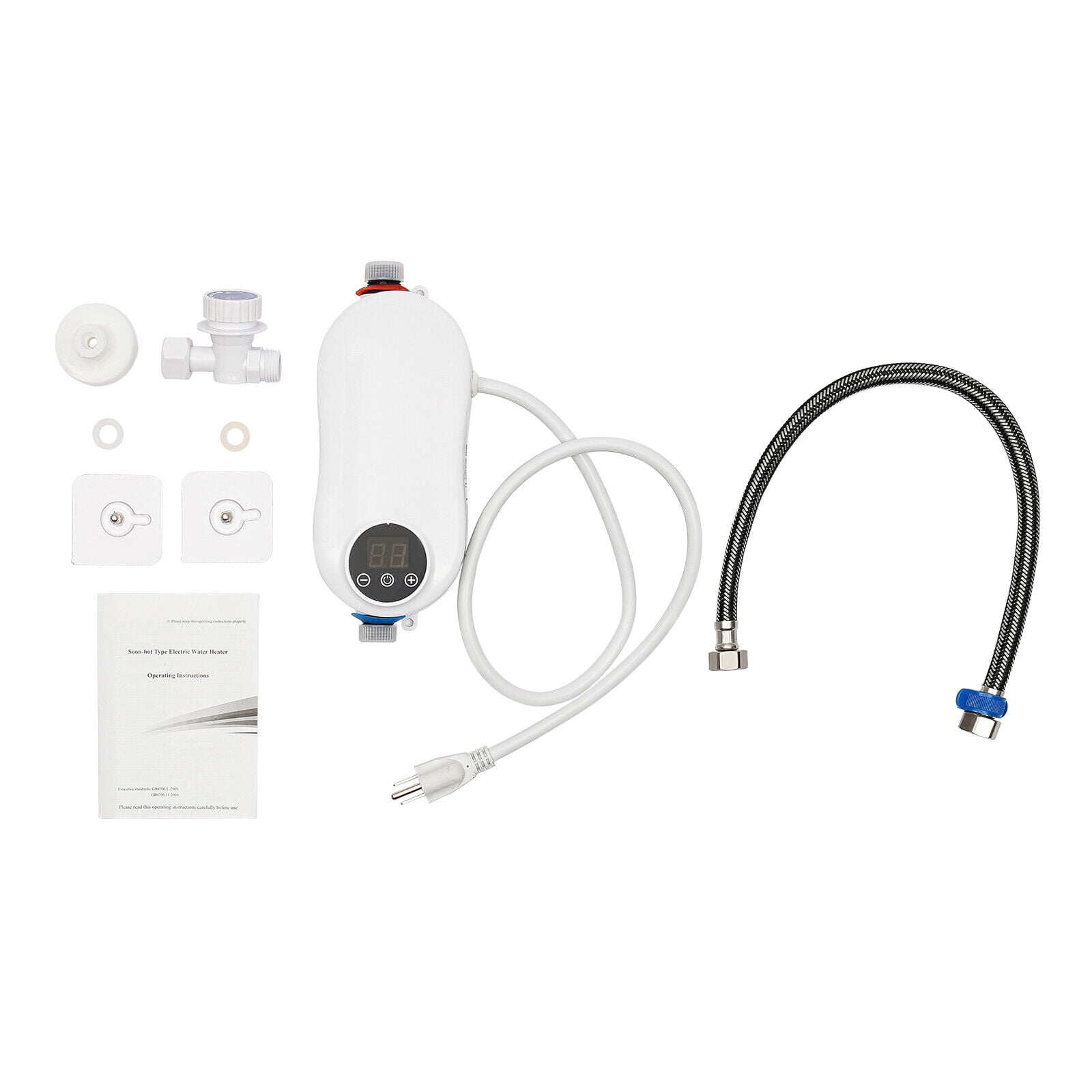 Miumaeov 110V 3500W Mini Electric Tankless Instant Hot Water Heater with Shower Head for Home Kitchen Bathroom White